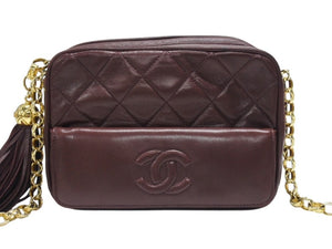 CHANEL シャネル チェーンショルダーバッグ 3番台 ココマーク フリンジ レザー ボルドー ゴールド金具 美品 中古 4b007025