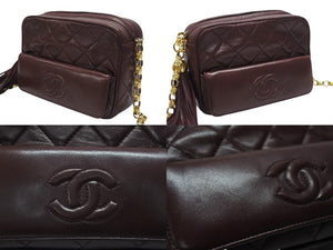 CHANEL シャネル チェーンショルダーバッグ 3番台 ココマーク フリンジ レザー ボルドー ゴールド金具 美品 中古 4b007025