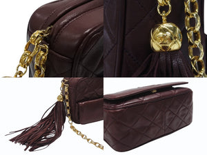 CHANEL シャネル チェーンショルダーバッグ 3番台 ココマーク フリンジ レザー ボルドー ゴールド金具 美品 中古 4b007025