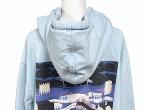 PALACE パレス パーカー フーディ 刺繍ロゴ コットン ライトブルー レッド ロゴ刺繍 背面プリント サイズL 美品 中古 4b007032
