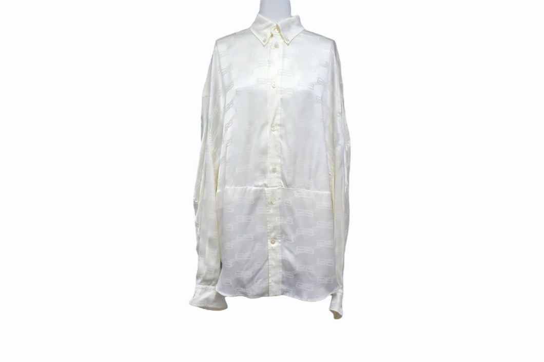 BALENCIAGA バレンシアガ 22AW BB モノグラム ツイスト 長袖シャツ ホワイト レーヨン ロゴ 704461 サイズ1 美品 中古 4b003885