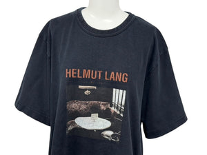 HELMUT LANG ヘルムートラング ロゴプリント半袖Ｔシャツ ブラック コットン サイズL CA52192 美品 中古 4b007064