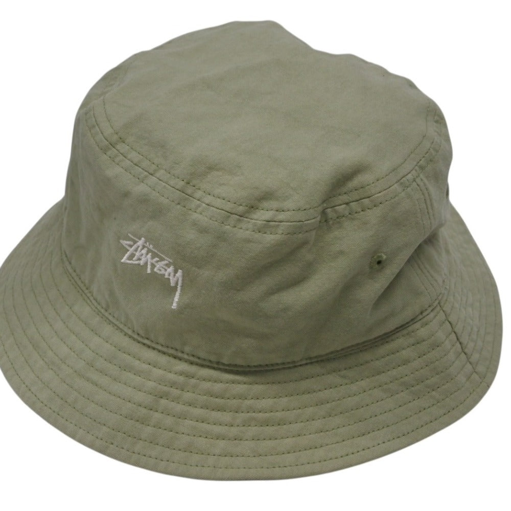 STUSSY ステューシー 刺繍 ロゴ バケットハット 1321067 グリーン コットン サイズ L/XL 美品 中古 4b007077