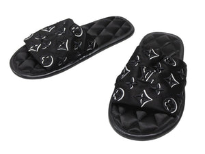 極美品 LOUISVUITTON ルイヴィトン ホーミーライン ルームシューズ スリッパ モノグラムサテンキャンバス ブラック サイズ35-36 中古 4b007082
