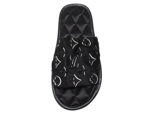 極美品 LOUISVUITTON ルイヴィトン ホーミーライン ルームシューズ スリッパ モノグラムサテンキャンバス ブラック サイズ35-36 中古 4b007082