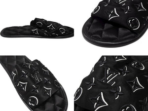 極美品 LOUISVUITTON ルイヴィトン ホーミーライン ルームシューズ スリッパ モノグラムサテンキャンバス ブラック サイズ35-36 中古 4b007082
