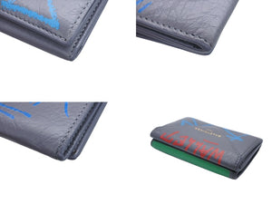 BALENCIAGA バレンシアガ ペーパー グラフィティ コンパクト ウォレット 三つ折り財布 391446 グレー レザー ゴールド金具 美品 中古 4b007083