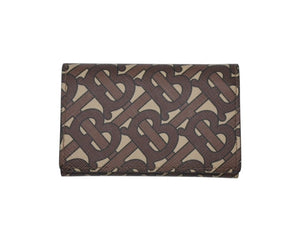 極美品 BURBERRY バーバリー TB モノグラム コンパクトウォレット 三つ折り財布 ブラウン PVC レザー 中古 4b007084