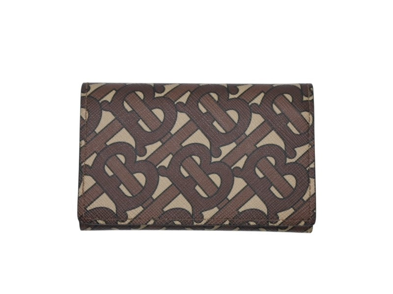 極美品 BURBERRY バーバリー TB モノグラム コンパクトウォレット 三つ折り財布 ブラウン PVC レザー 中古 4b007084