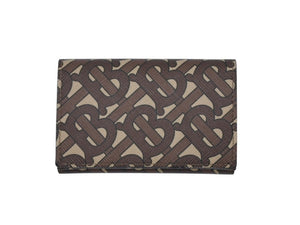 極美品 BURBERRY バーバリー TB モノグラム コンパクトウォレット 三つ折り財布 ブラウン PVC レザー 中古 4b007084
