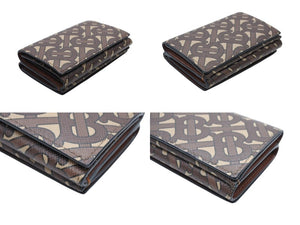 極美品 BURBERRY バーバリー TB モノグラム コンパクトウォレット 三つ折り財布 ブラウン PVC レザー 中古 4b007084