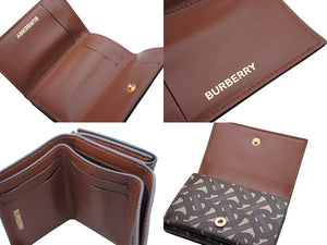 極美品 BURBERRY バーバリー TB モノグラム コンパクトウォレット 三つ折り財布 ブラウン PVC レザー 中古 4b007084