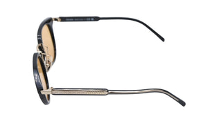 PRADA プラダ ロゴ サングラス SPR 17Y クリスタルマスタードイエローレンズ ブラック ゴールド金具 サイズ49□22 美品 中古 4b007087