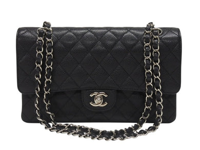 極美品 CHANEL シャネル マトラッセ25 チェーンショルダーバッグ ココマーク 13番台 キャビアスキン ブラック シルバー金具 中古 4b007101