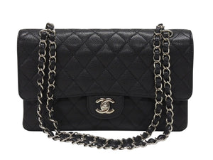 極美品 CHANEL シャネル マトラッセ25 チェーンショルダーバッグ ココマーク 13番台 キャビアスキン ブラック シルバー金具 中古 4b007101