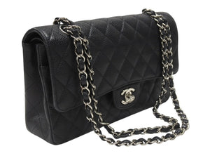 極美品 CHANEL シャネル マトラッセ25 チェーンショルダーバッグ ココマーク 13番台 キャビアスキン ブラック シルバー金具 中古 4b007101