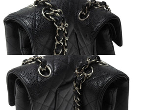 極美品 CHANEL シャネル マトラッセ25 チェーンショルダーバッグ ココマーク 13番台 キャビアスキン ブラック シルバー金具 中古 4b007101