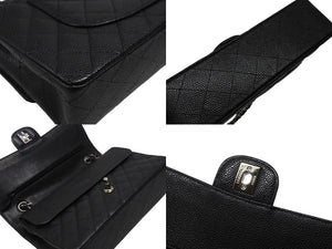 極美品 CHANEL シャネル マトラッセ25 チェーンショルダーバッグ ココマーク 13番台 キャビアスキン ブラック シルバー金具 中古 4b007101