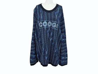 COOGI クージー vintage 3D立体ニット 長袖 編み込み 刺繍 ネイビーブラックブルー系 サイズXL 美品 中古 4b007104