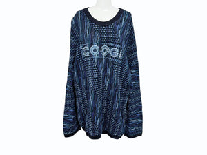 COOGI クージー vintage 3D立体ニット 長袖 編み込み 刺繍 ネイビーブラックブルー系 サイズXL 美品 中古 4b007104