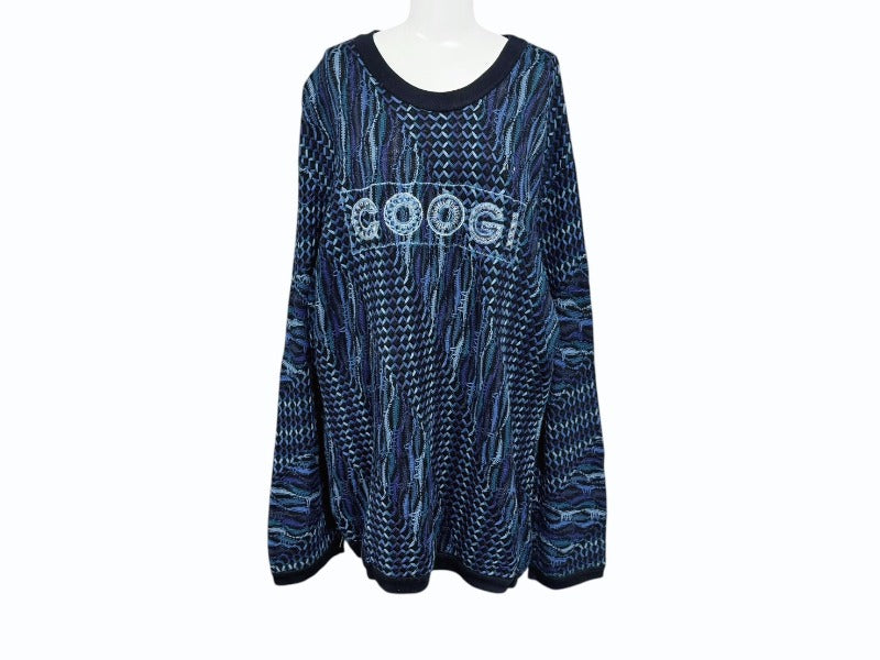 COOGI クージー vintage 3D立体ニット 長袖 編み込み 刺繍 ネイビーブラックブルー系 サイズXL 美品 中古 4b007104