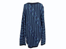 Load image into Gallery viewer, COOGI クージー vintage 3D立体ニット 長袖 編み込み 刺繍 ネイビーブラックブルー系 サイズXL 美品 中古 4b007104