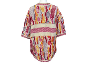 COOGI クージー vintage 半袖 3D立体ニット 編み込み マルチカラー ベージュピンクイエロー系 サイズSS 美品 中古 4b007110