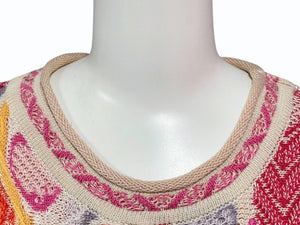 COOGI クージー vintage 半袖 3D立体ニット 編み込み マルチカラー ベージュピンクイエロー系 サイズSS 美品 中古 4b007110