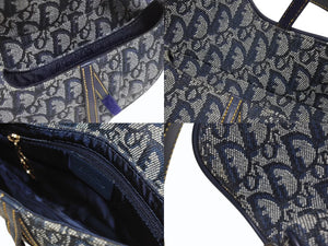 Christian Dior クリスチャンディオール ワンショルダーバッグ サドルバッグ トロッター ガリアーノ期 キャンバス レザー ネイビー 美品 中古 4b007134
