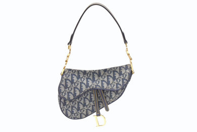 Christian Dior クリスチャンディオール ワンショルダーバッグ サドルバッグ トロッター ガリアーノ期 キャンバス レザー ネイビー 美品 中古 4b007134