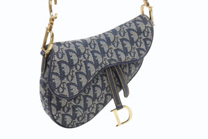 Christian Dior クリスチャンディオール ワンショルダーバッグ サドルバッグ トロッター ガリアーノ期 キャンバス レザー ネイビー 美品 中古 4b007134