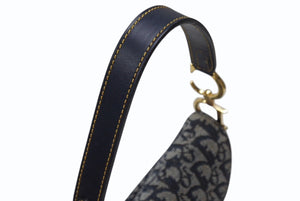 Christian Dior クリスチャンディオール ワンショルダーバッグ サドルバッグ トロッター ガリアーノ期 キャンバス レザー ネイビー 美品 中古 4b007134