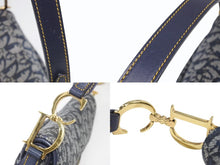 Load image into Gallery viewer, Christian Dior クリスチャンディオール ワンショルダーバッグ サドルバッグ トロッター ガリアーノ期 キャンバス レザー ネイビー 美品 中古 4b007134