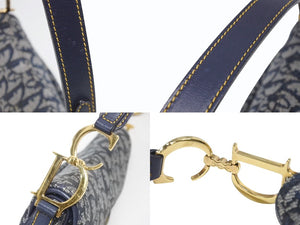 Christian Dior クリスチャンディオール ワンショルダーバッグ サドルバッグ トロッター ガリアーノ期 キャンバス レザー ネイビー 美品 中古 4b007134
