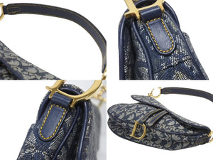 Christian Dior クリスチャンディオール ワンショルダーバッグ サドルバッグ トロッター ガリアーノ期 キャンバス レザー ネイビー 美品 中古 4b007134