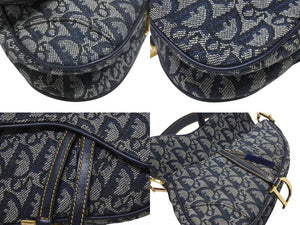 Christian Dior クリスチャンディオール ワンショルダーバッグ サドルバッグ トロッター ガリアーノ期 キャンバス レザー ネイビー 美品 中古 4b007134