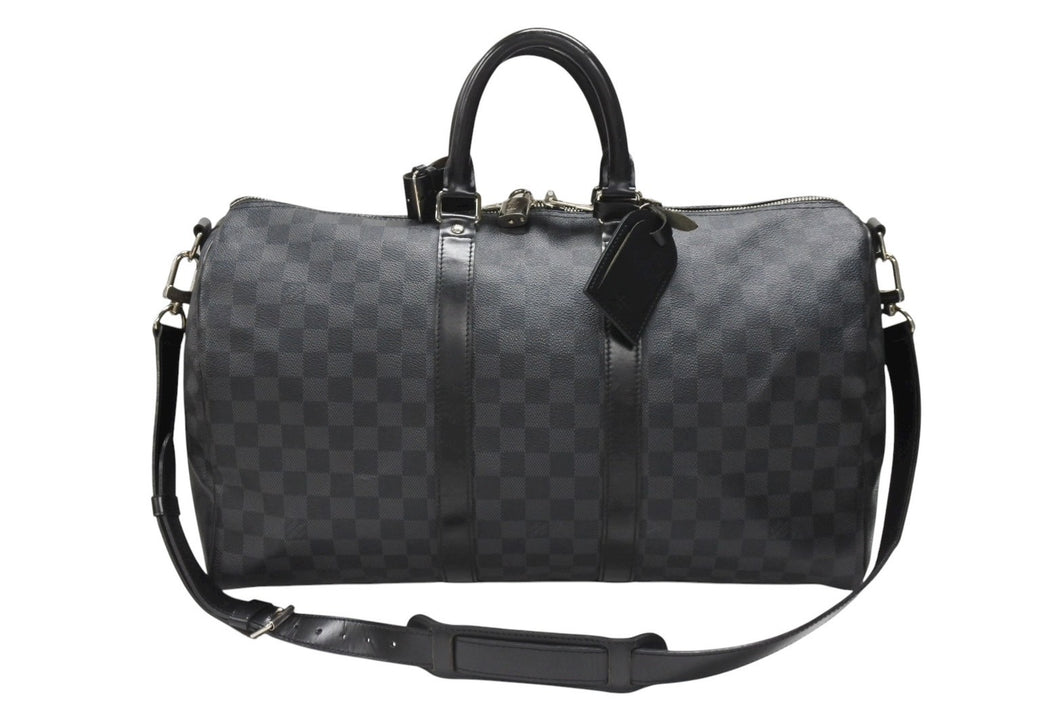 LOUISVUITTON ルイヴィトン キーポルバンドリエール45 ボストンバッグ N41418 ダミエグラフィット ブラック 美品 中古 4b007136