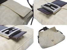 Load image into Gallery viewer, FENDI フェンディ マンマバケット ワンショルダーバッグ 26424 ズッキーノ柄 キャンバス レザー ベージュ シルバー金具 美品 中古 4b007137