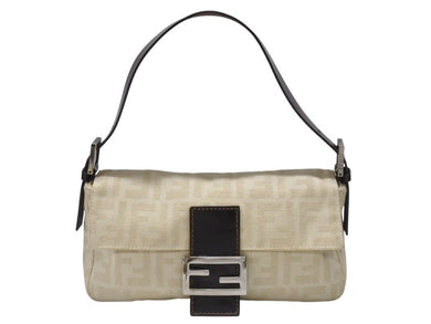 FENDI フェンディ マンマバケット ワンショルダーバッグ 26424 ズッキーノ柄 キャンバス レザー ベージュ シルバー金具 美品 中古 4b007137