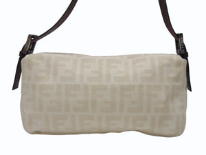 FENDI フェンディ マンマバケット ワンショルダーバッグ 26424 ズッキーノ柄 キャンバス レザー ベージュ シルバー金具 美品 中古 4b007137