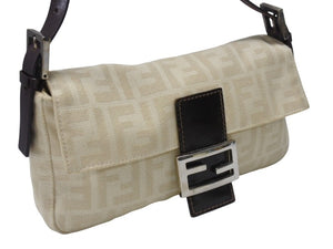 FENDI フェンディ マンマバケット ワンショルダーバッグ 26424 ズッキーノ柄 キャンバス レザー ベージュ シルバー金具 美品 中古 4b007137