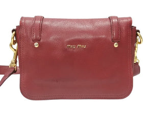 MIUMIU ミュウミュウ ショルダーバッグ セカンドバッグ 2WAYバッグ ボルドー レザー ロゴ金具 ゴールド金具 美品 中古 4b007138