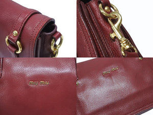 MIUMIU ミュウミュウ ショルダーバッグ セカンドバッグ 2WAYバッグ ボルドー レザー ロゴ金具 ゴールド金具 美品 中古 4b007138