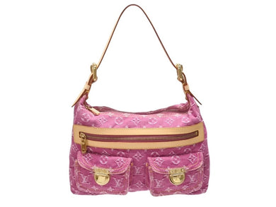 新品同様 LOUIS VUITTON ルイヴィトン バギーPM ワンショルダーバッグ M95212 モノグラム デニム レザー ピンク 中古 4b007139