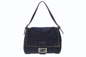 FENDI フェンディ マンマバケット ワンショルダーバッグ 26425 デニム レザー ネイビー シルバー金具 美品 中古 4b007142