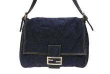 Load image into Gallery viewer, FENDI フェンディ マンマバケット ワンショルダーバッグ 26425 デニム レザー ネイビー シルバー金具 美品 中古 4b007142