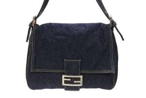 FENDI フェンディ マンマバケット ワンショルダーバッグ 26425 デニム レザー ネイビー シルバー金具 美品 中古 4b007142