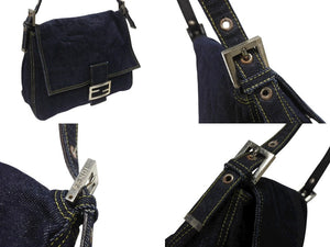 FENDI フェンディ マンマバケット ワンショルダーバッグ 26425 デニム レザー ネイビー シルバー金具 美品 中古 4b007142