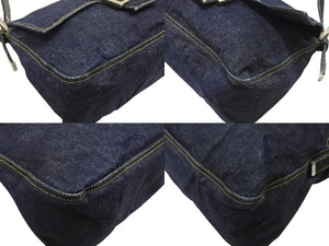 FENDI フェンディ マンマバケット ワンショルダーバッグ 26425 デニム レザー ネイビー シルバー金具 美品 中古 4b007142