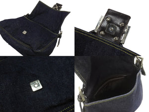FENDI フェンディ マンマバケット ワンショルダーバッグ 26425 デニム レザー ネイビー シルバー金具 美品 中古 4b007142